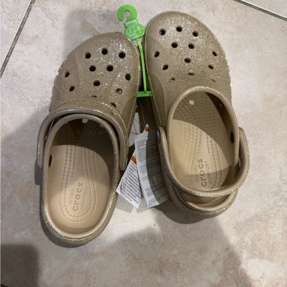 CROCS Kids' Glittery Gold Slippers